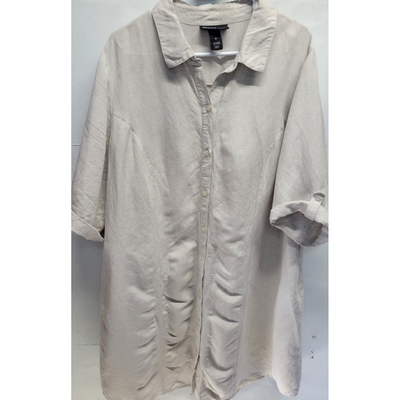 Lane Bryant Linen Blend Shirt‎ Dress Beige Button Front Tab Sleeve Plus Sz 24 - Picture 2 of 10
